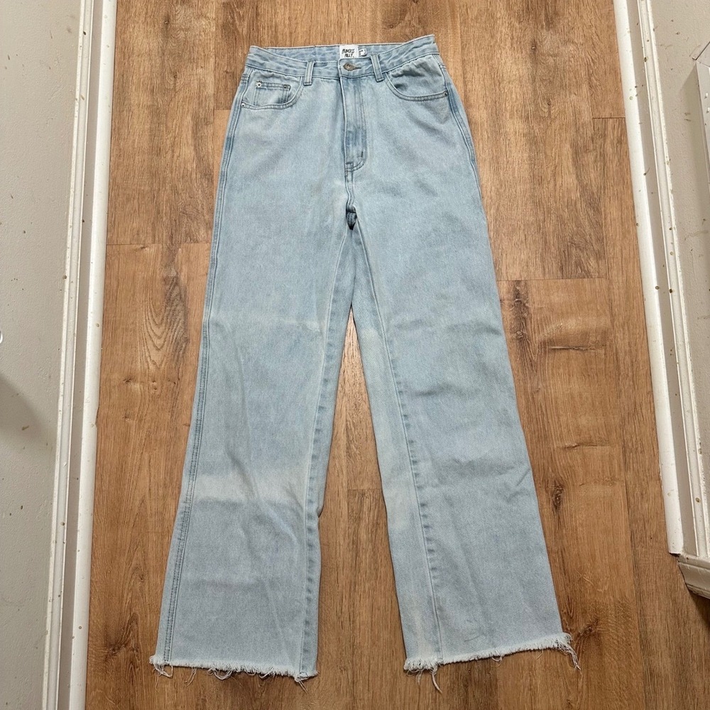 Princess Polly | Light Wash Raw Hem High Waisted Wide Leg Denim Jeans, Size 4